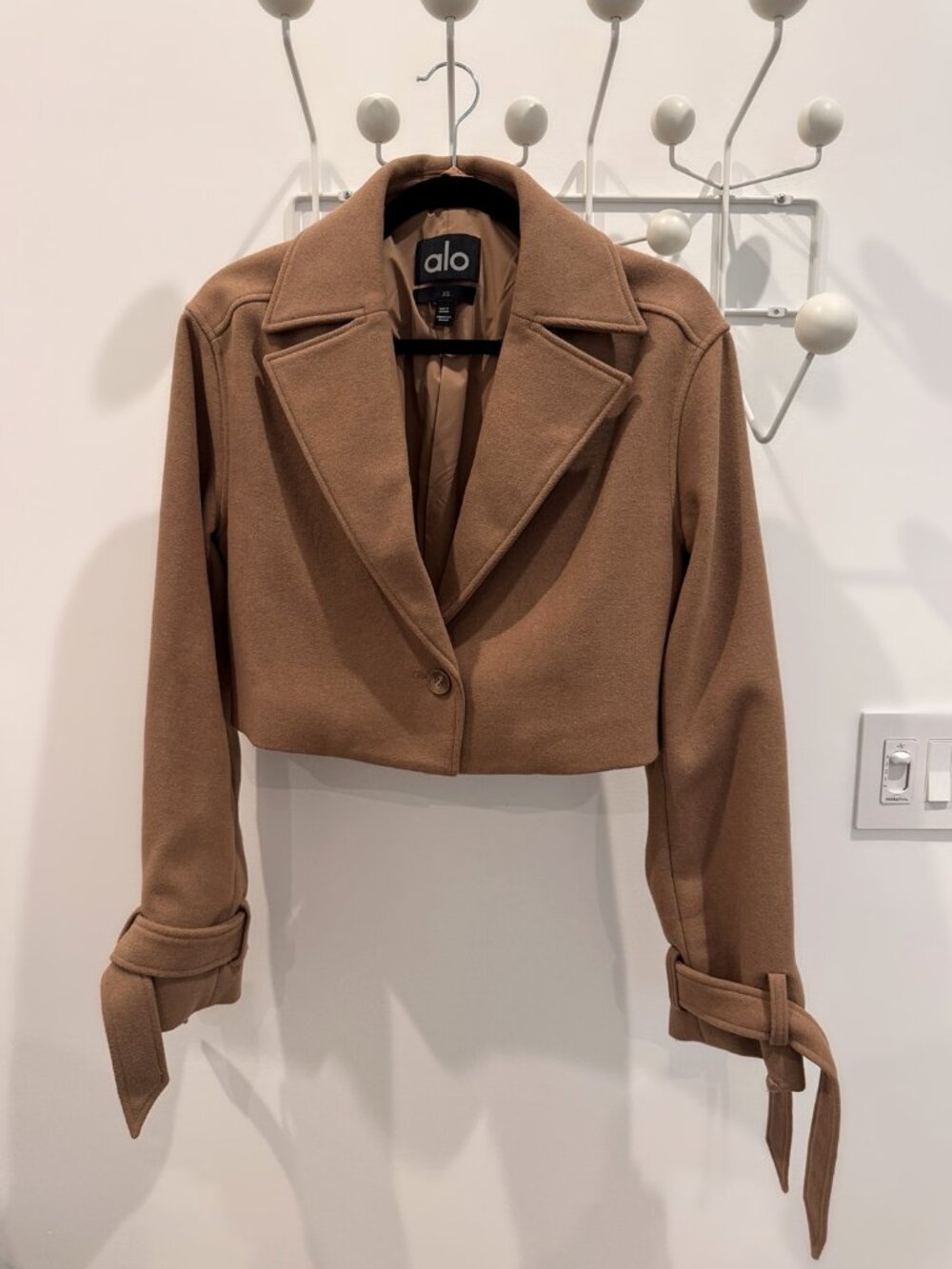 Alo Wool Cropped Metro Trench Toasted Almond XS NWOT